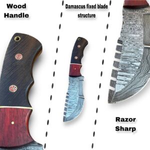 Handmade Tracker Knife Damascus Knife for Hunting Camping - 10 Inch Damascus Steel Hunting Tracker Knife with Horizontal Carry Sheath - Fixed Blade Survival tactical full tang Bushcraft Knife (Wenge & Padauk)