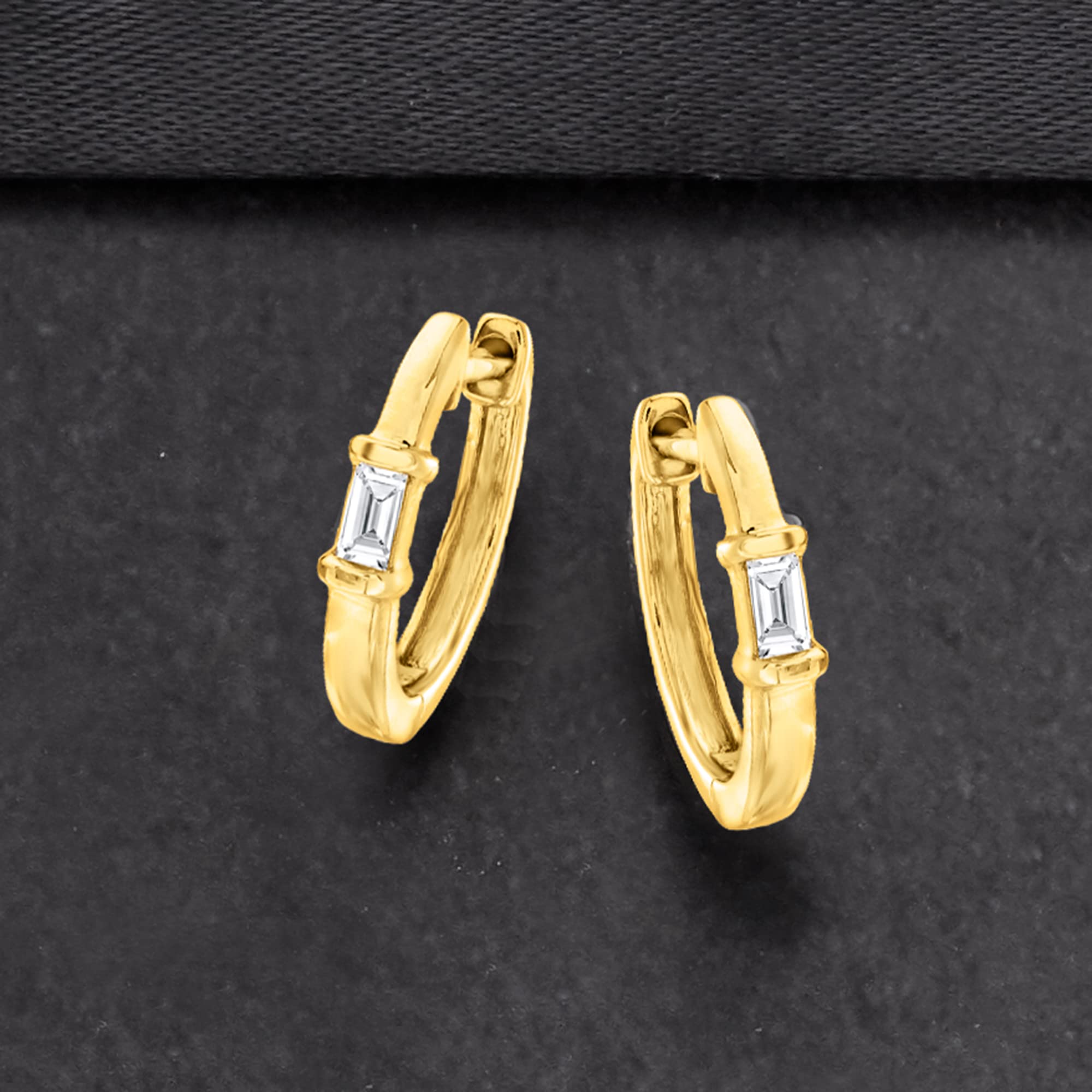 RS Pure by Ross-Simons Baguette Diamond-Accented Huggie Hoop Earrings in 14kt Yellow Gold