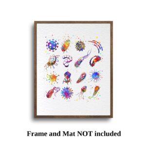 Dignovel Studios 8X10 Unframed Bacteria Watercolor Art Print Biology Medical Art Microbiology Virus Art Abstract Bacteriophage Science Home Office Wall Decor Poster DN675