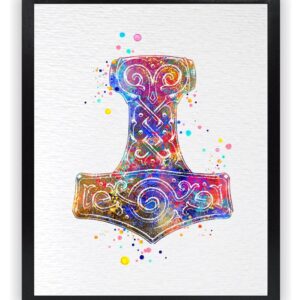 Dignovel Studios 8X10 Unframed Mjolnir Hammer Strength Symbol Norse Mythology Scandinavian Peace Love Watercolor Art Print Home Office Wall Decor Poster DN667