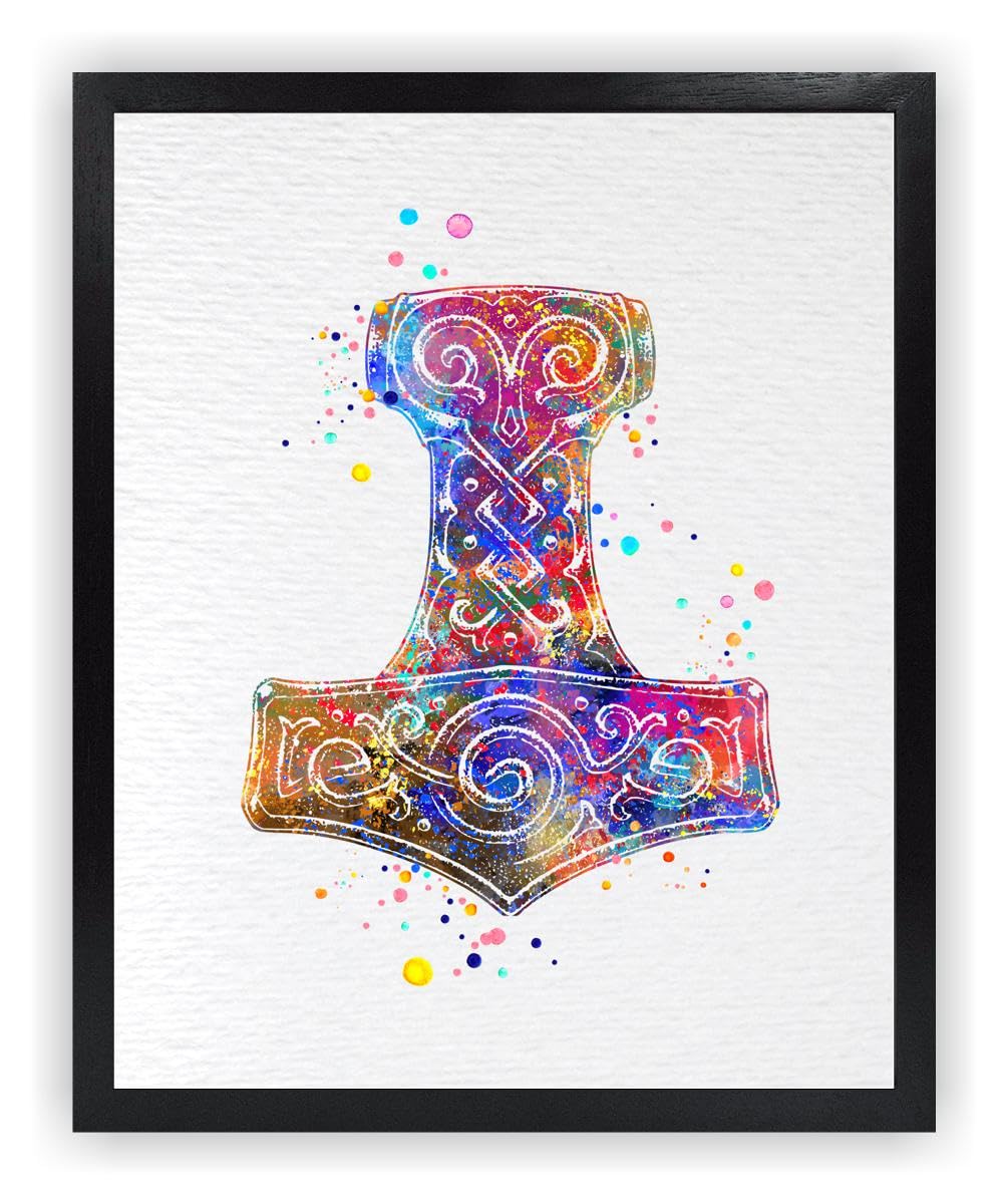 Dignovel Studios 8X10 Unframed Mjolnir Hammer Strength Symbol Norse Mythology Scandinavian Peace Love Watercolor Art Print Home Office Wall Decor Poster DN667