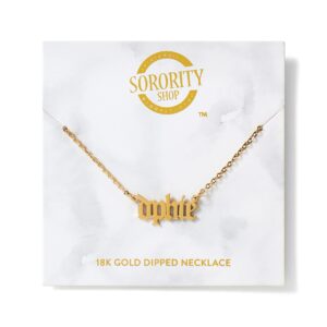 Sorority Shop Delta Phi Epsilon Necklace — DPE Old English Font Design, 18K Gold Plated, Delta Phi Epsilon Gifts for Women