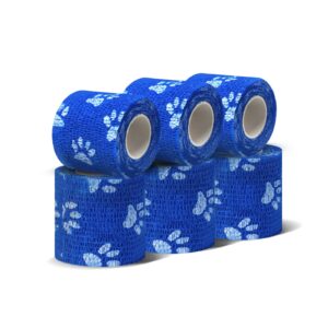 risen self adhesive bandage wrap 6 pack,2”x 5 yards medical tape for christmas gifts,gauze rolls first aid vet wrap adherent bandages for sports,dogs pet(blue paw)