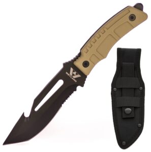 weyland tactical knife with molle sheath holster - fixed blade full tang survival, hunting, bugout & bushcraft knife - outdoor hiking & scout camping knives - black