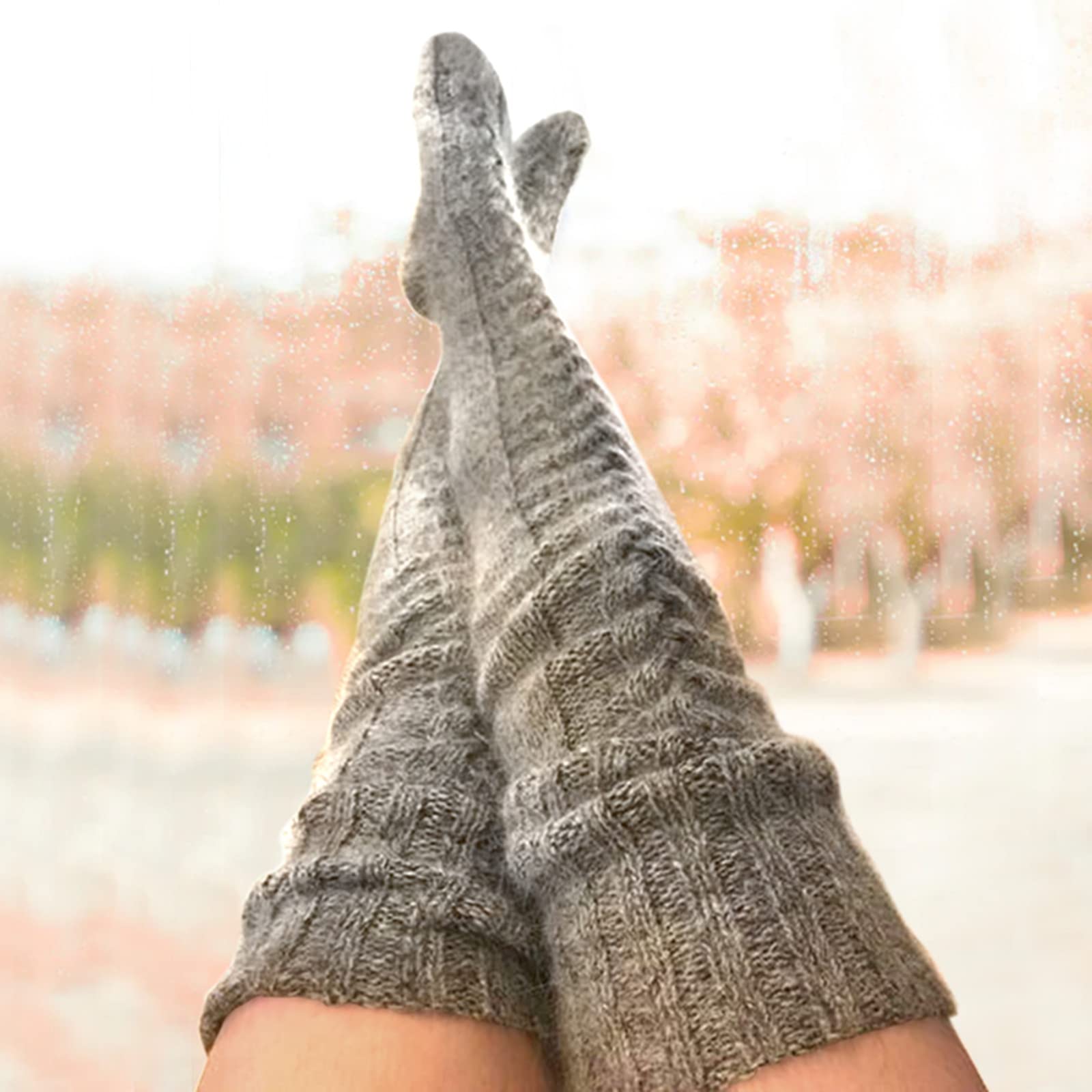 VETHIN Women's Cable Knit Thigh High Socks Over Knee High Long Leg Stockings Extra Long Winter Long Boot Leg Warmers