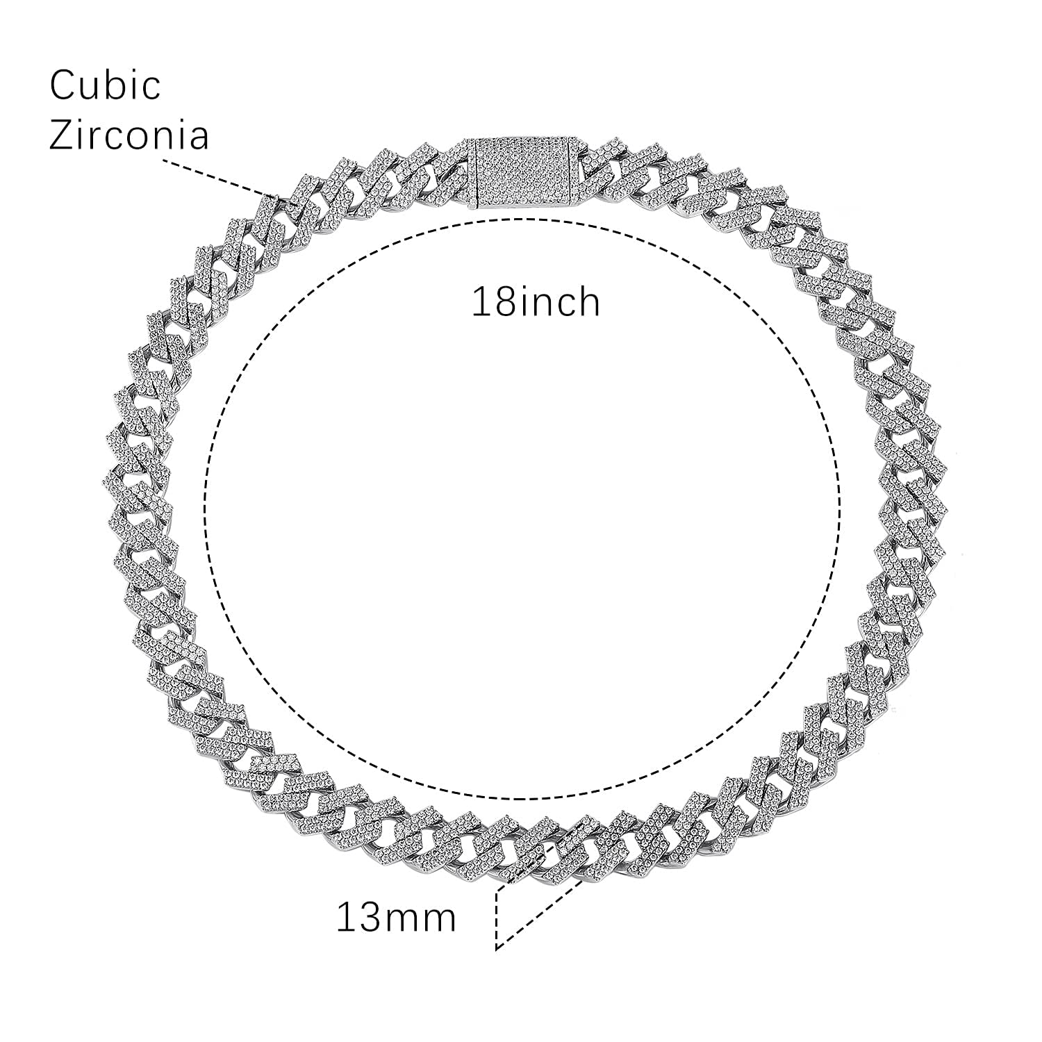 Gemsme Full Iced Out Cubic Zirconia Cuban Link Chain Hip Hop 18K White Gold Plated Miami Cuban Link Chain Necklace for Men Women (22 Inch)