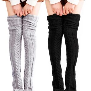 VETHIN Women's Cable Knit Thigh High Socks Over Knee High Long Leg Stockings Extra Long Winter Long Boot Leg Warmers