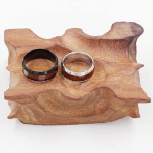 8mm Black Stainless Steel Wedding Band Inlay Wooden Promise Engagement Ring for Couples Him and Her Y1539 (Black, 9)