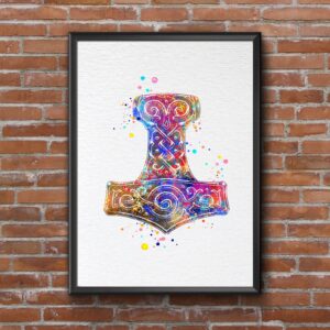 Dignovel Studios 8X10 Unframed Mjolnir Hammer Strength Symbol Norse Mythology Scandinavian Peace Love Watercolor Art Print Home Office Wall Decor Poster DN667