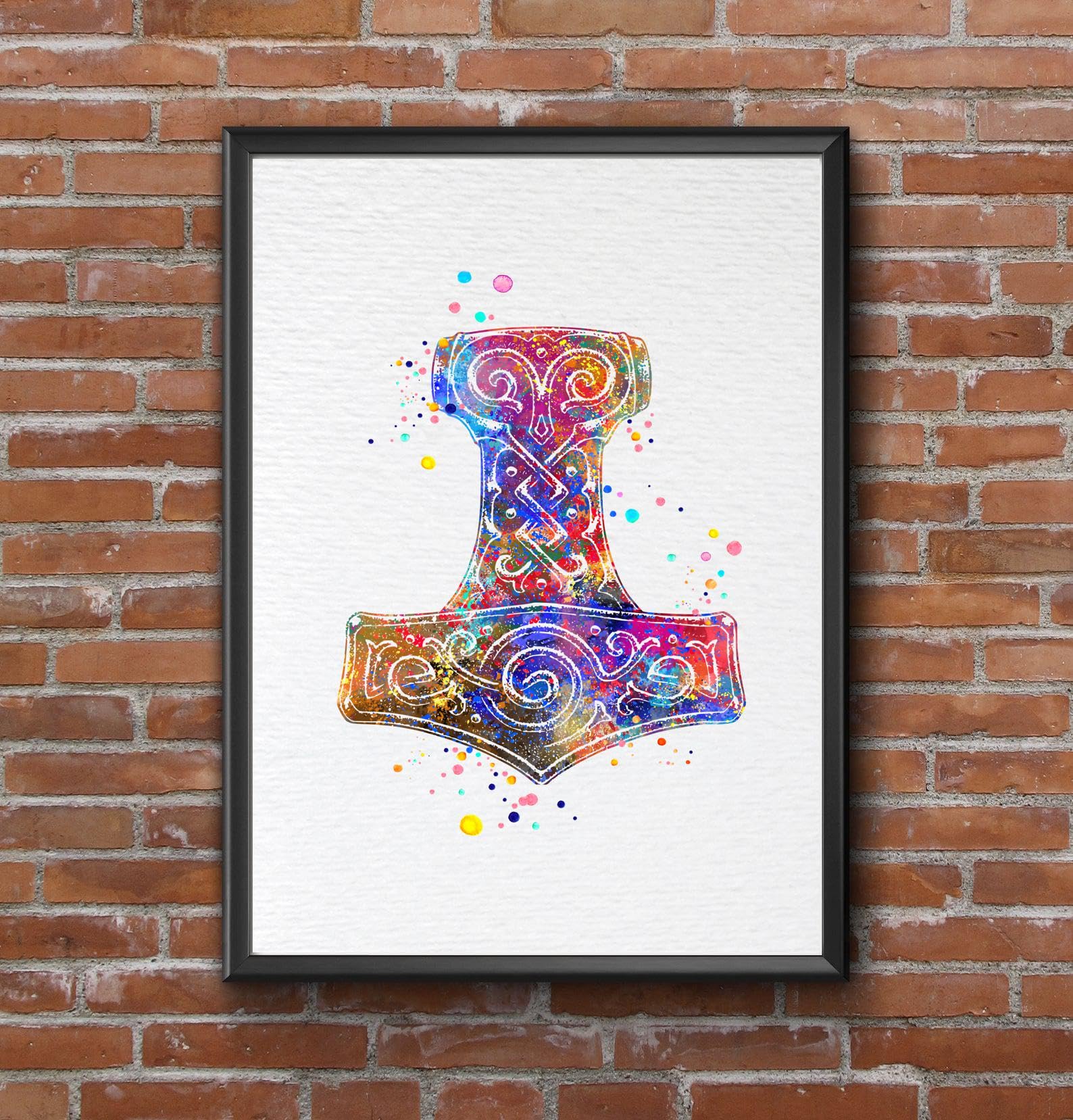 Dignovel Studios 8X10 Unframed Mjolnir Hammer Strength Symbol Norse Mythology Scandinavian Peace Love Watercolor Art Print Home Office Wall Decor Poster DN667