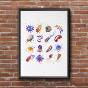 Dignovel Studios 8X10 Unframed Bacteria Watercolor Art Print Biology Medical Art Microbiology Virus Art Abstract Bacteriophage Science Home Office Wall Decor Poster DN675