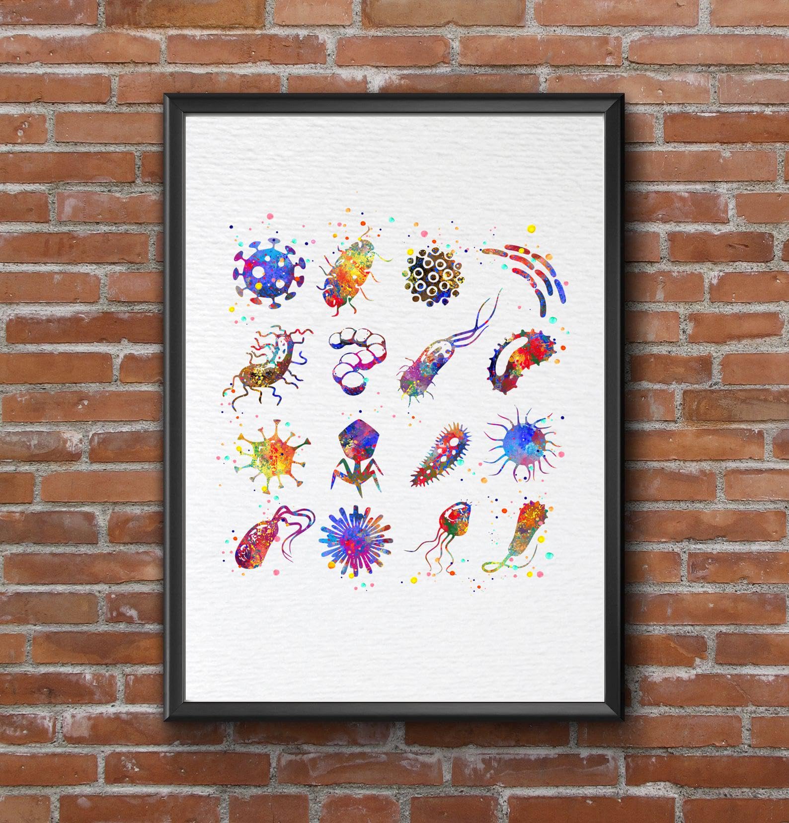 Dignovel Studios 8X10 Unframed Bacteria Watercolor Art Print Biology Medical Art Microbiology Virus Art Abstract Bacteriophage Science Home Office Wall Decor Poster DN675