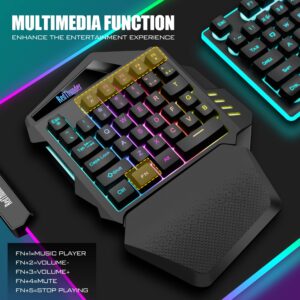 RedThunder Wireless One-Handed Gaming Keyboard, 2.4Ghz RGB Backlit Mini Gaming Keypad, Rechargeable 2000mAh Battery for PC Gamer