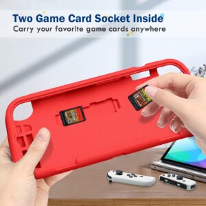 Fintie Kids Case for Nintendo Switch OLED Model 2021 with 2 Game Card Slots - [Kids Friendly] Ultralight Shockproof Protective Cover, Ergonomic Grip Case for Switch OLED Model Console 7.0", Red