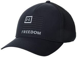 under armour men's freedom trucker hat , (001) black / black / steel, one size fits all