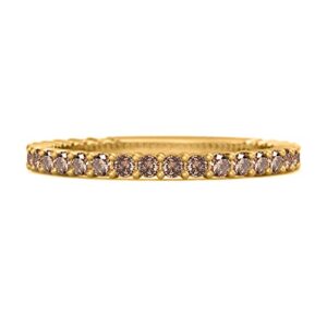 Shine Jewel Stacking Ring 0.60 Ct Champagne Diamond Eternity Raquel Band Ring 925 Sterling Silver Wedding Ring (Yellow Gold Silver Plated, 6)