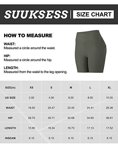 SUUKSESS Women Cross Waist Workout Shorts with Pockets Ribbed High Waisted Booty Biker Shorts (#1 Black, M)