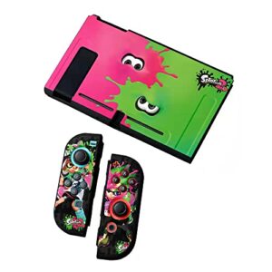 perfectsight cute protective case for nintendo switch, kawaii soft tpu slim cover, cartoon hard shell dockable case for ns console and joy-con controllers - shock-absorption anti-scratch (splatoon)