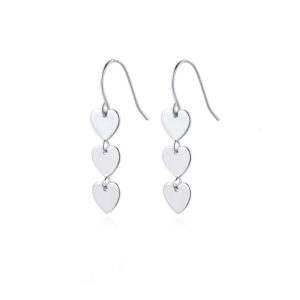 Reffeer Solid 925 Sterling Silver Love Heart Drop Earrings for Women Teen Girls Sweet Heart Dangle Earrings Hook Earrings (A-Silver)