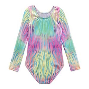 EQSJIU long sleeve leotards for toddler girls gymnastics 2t 3t 18-24 months green pink zebra gradient colors sleeved bodysuits