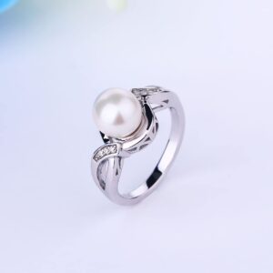 JO WISDOM Pearl Ring,925 Sterling Silver Infinity Cubic Zirconia Women's Rings with 9mm White Freshwater Cultured Pearl Ring size 5