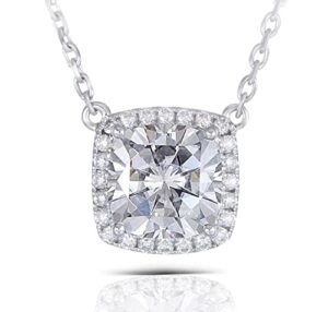 intershine 925 sterling silver 14k white gold finish 1.00 carat princess cut diamond halo pendant for women's (white gold)