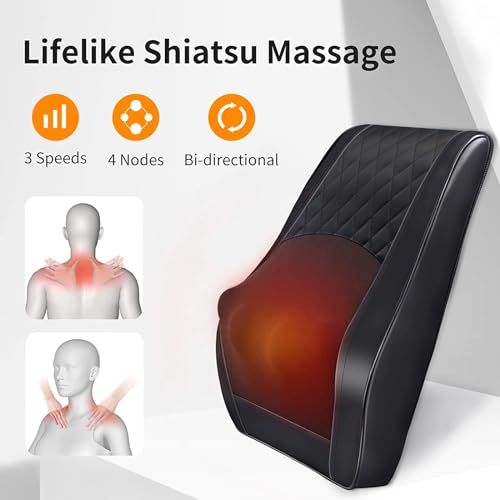 Boriwat Back Massager with Heat, Massagers for Neck and Back, 3D Kneading Massage Pillow for Back, Neck, Shoulder, Leg Pain Relief, Gifts for Men Women Mom Dad, Stress Relax at Home Office and Car