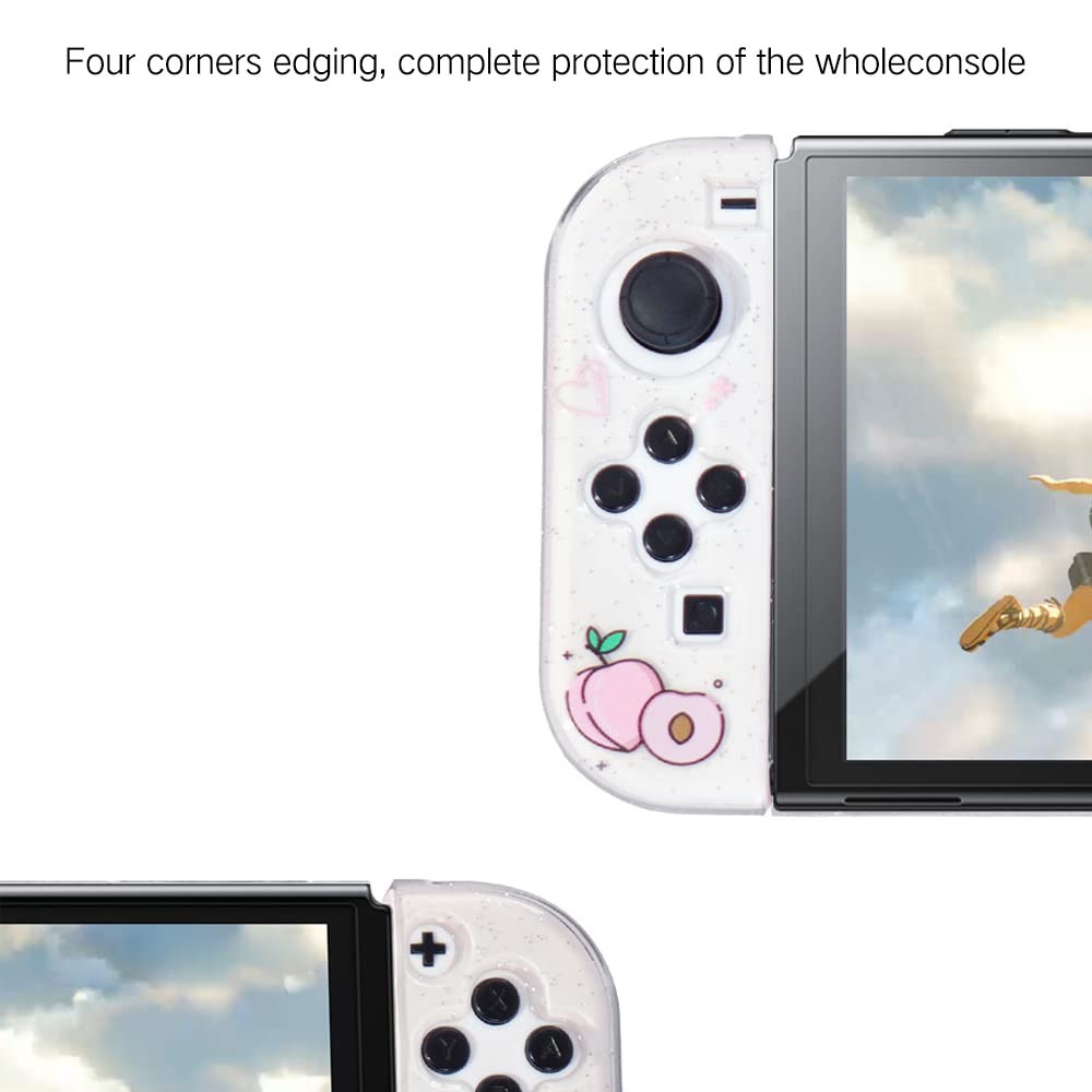 PERFECTSIGHT Glitter Protective Case for Nintendo Switch OLED Kirby Fans, Cute Bling Clear Soft TPU Slim Cover, Dockable Case for NS Console and Joy-Con Controller - Shock-Absorption Anti-Scratch