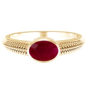 vintage inspired bezel set 1.50 ctw oval ruby gemstone 925 sterling silver solitaire ring (yellow gold plated silver, 9)