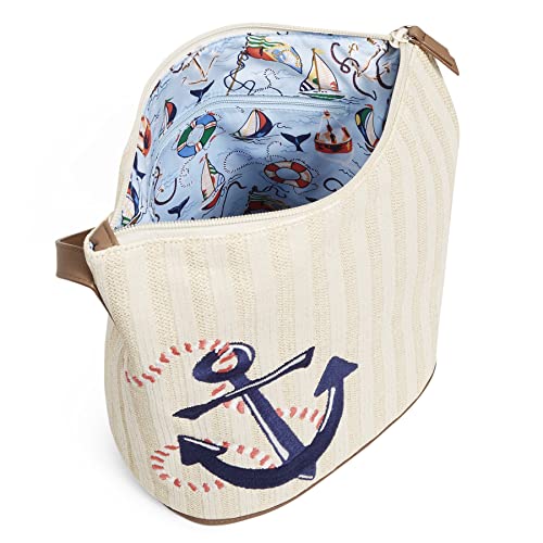 Vera Bradley Women's Straw Bucket Crossbody Purse, Regatta Anchor Navy, One Size