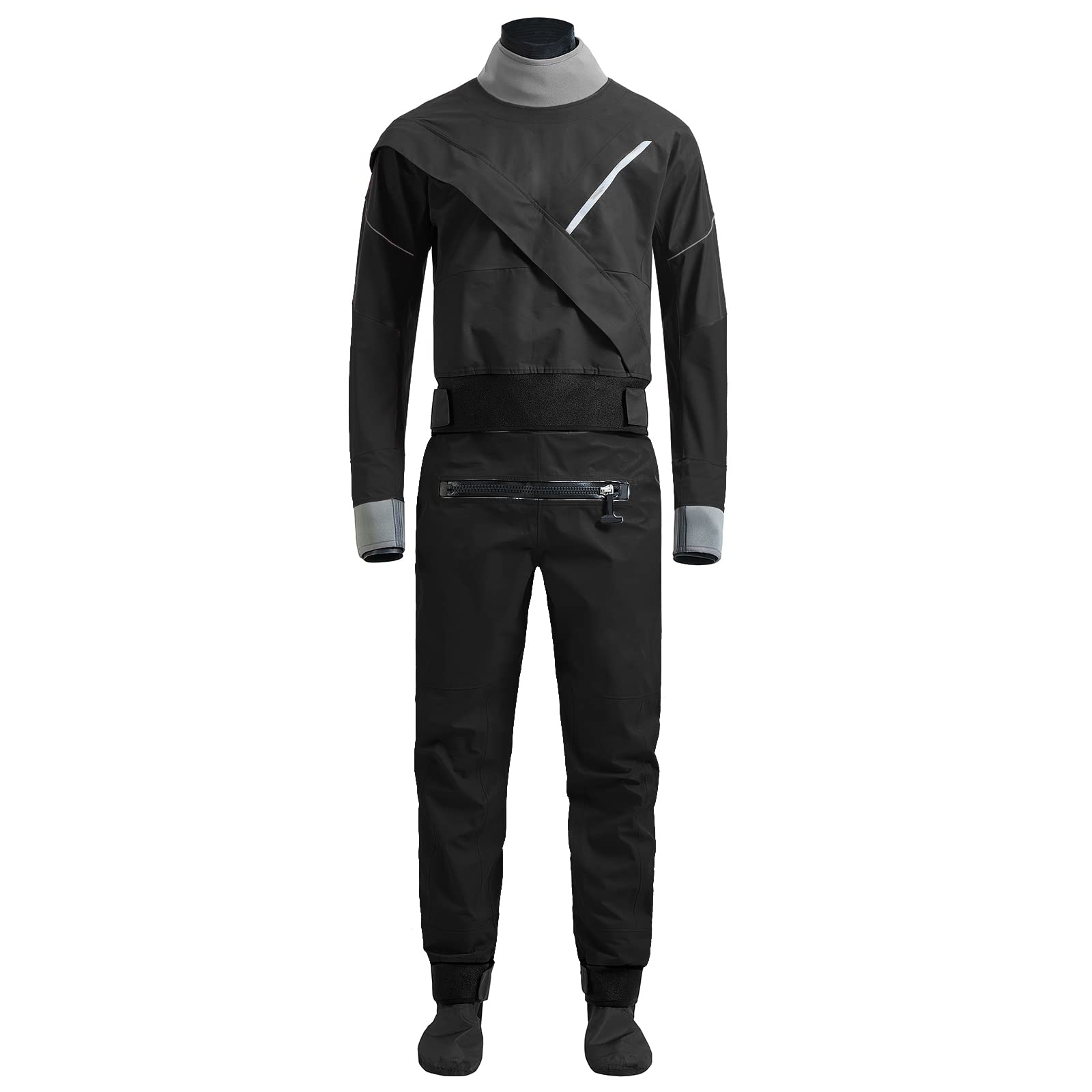 Kayak Drysuit for Men in Cold Water,Kayaking euipment,Paddling,Snorkeling,Waterproof,Front zip,Black (Black, M)