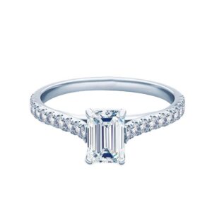 1.40 TCW Emerald Cut Moissanite Solitaire With accents Engagement Bridal Ring For Women In 10KT Solid Gold In Prong Setting For Wedding Anniversary ( Center 1 CT, Clarity VVS1-VVS2 , Color D-E,7)