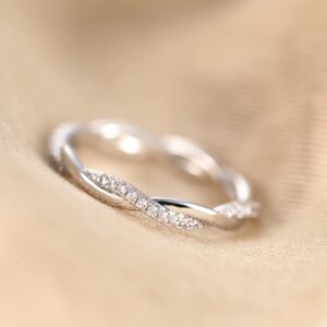 TIGRADE Women Eternity Ring Twisted Rope Cubic Zirconia Engagement Wedding Band Size 4-12, Silver, Size 7.5