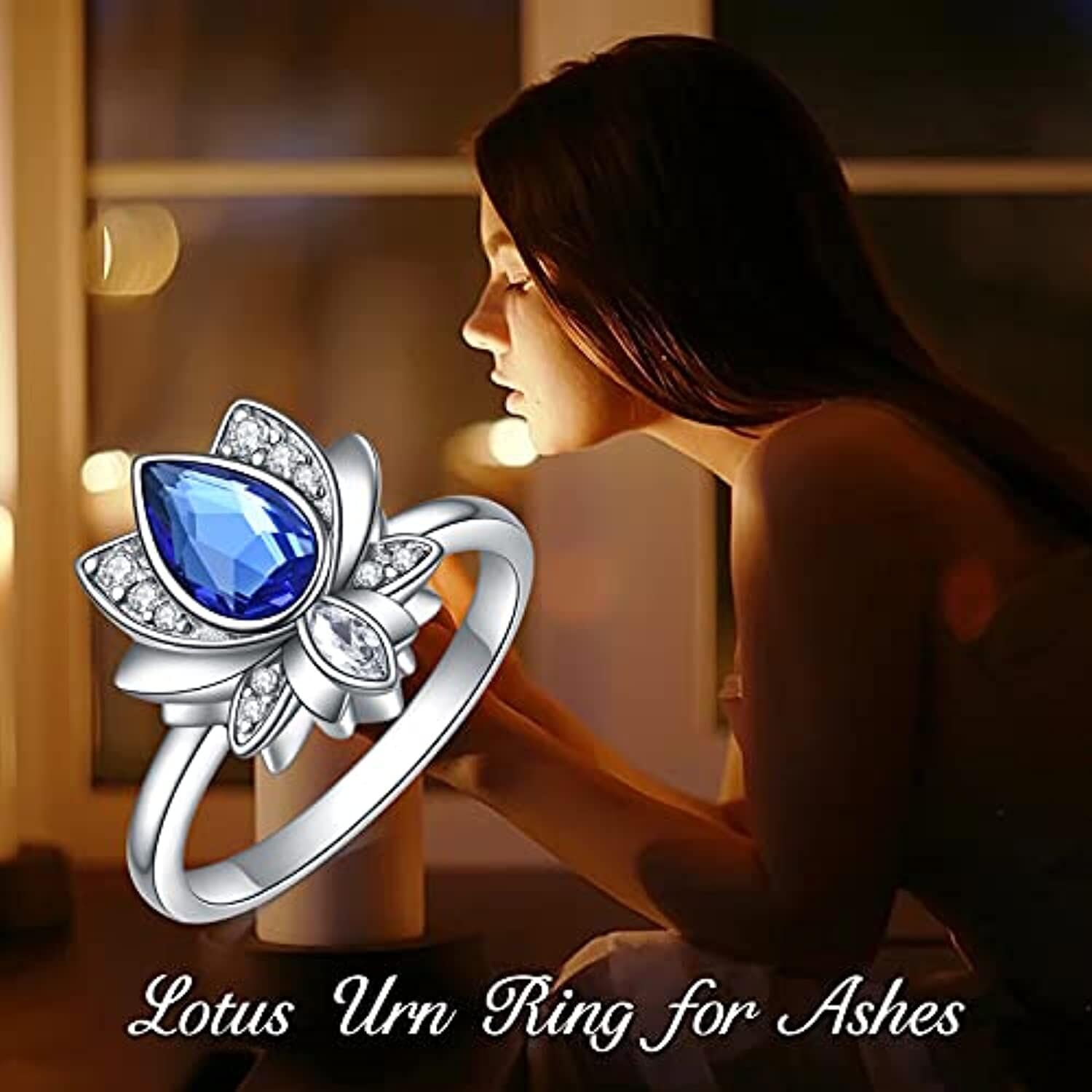 Lotus Urn Ring Jewelry for Ashes for Women Size 9 Sterling Silver Keepsake Cremation Ring Jewelry