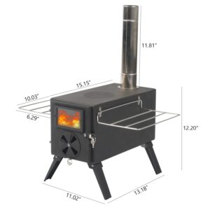 Vikiullf Camping Wood Stove - Portable Outdoor Tent Stove with with Pipe, Heating Burner Stove for Ice-fishing, Camping, Cookout, Hiking, Travel