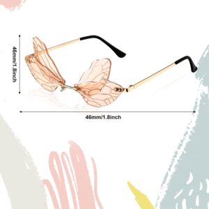 7 Pieces Dragonfly Sunglasses Fairy Glasses Butterfly Glasses Rimless Sunglasses for Women Men