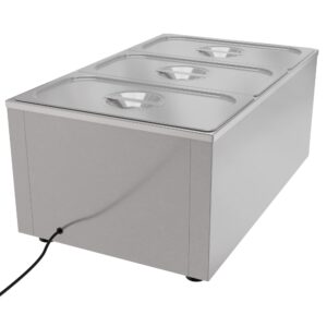 KoolMore Commercial Bain Marie Countertop Food Warmer, Soup Station, and Buffet Table Server with Three Serving Section and Tap, Stainless-Steel Steamer with Auto Shut Off (CFW-3T), Silver