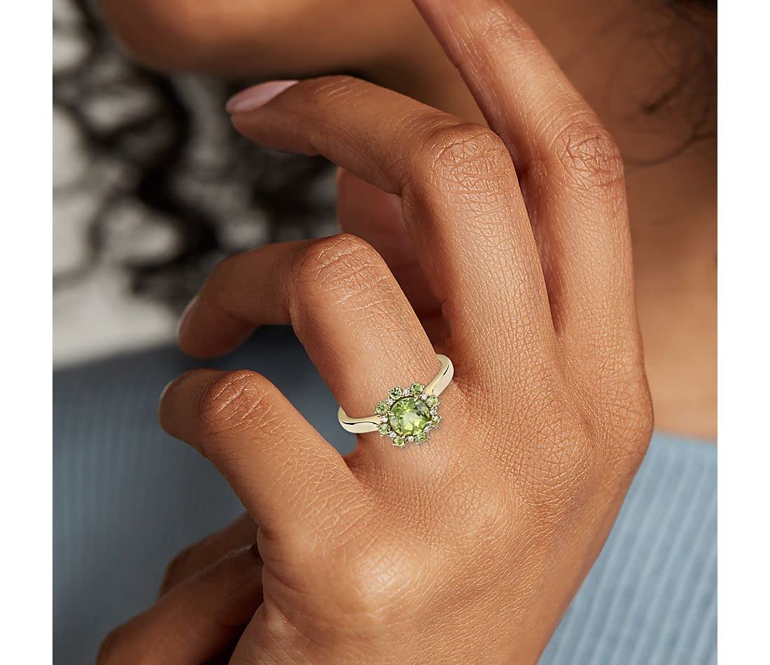 Jewelrygift Plated Crown Style Halo Ring Natural Peridot Faceted Gtone Beautiful Western Design Engagement Jewelry Ring US Size:8.5