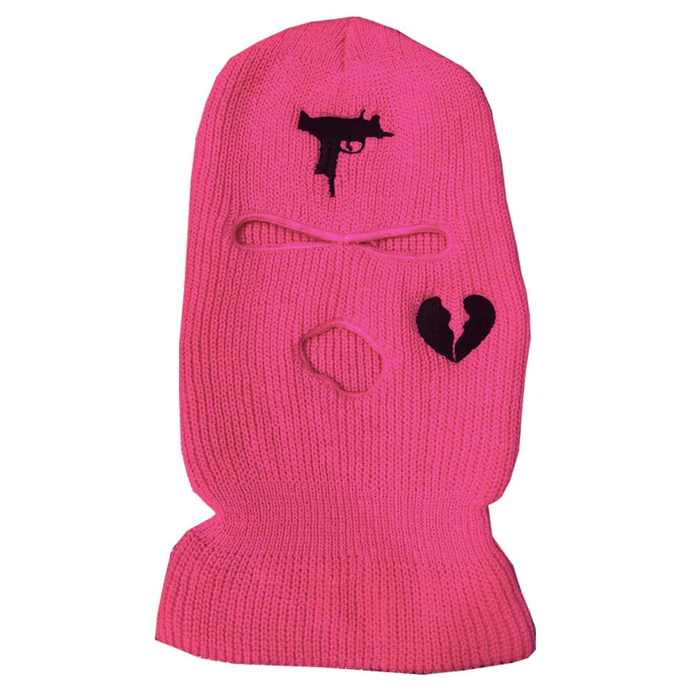 FASHIXD 3 Hole UZI Balaclava Knitted Full Face Cover Ski Mask Winter Windproof Neck Warmer Thermal Cycling for Men Women (Rose red)