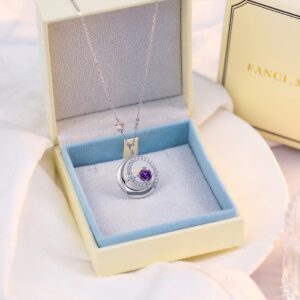 FANCIME 925 Sterling Silver February Birthstone Amethyst Necklace Moon Star Pendant Purple Gemstone Jewelry Birthday Anniversary Christmas Gifts for Women Daughter