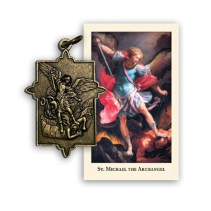 St. Michael Medal with Holy Card Bronze