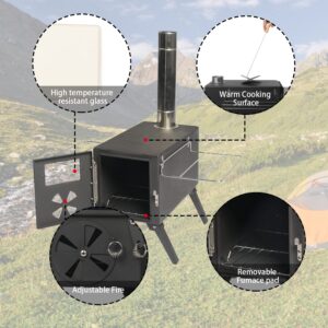 Vikiullf Camping Wood Stove - Portable Outdoor Tent Stove with with Pipe, Heating Burner Stove for Ice-fishing, Camping, Cookout, Hiking, Travel