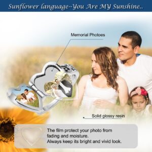 SOULMEET Sterling Silver Heart Sunflower Locket Ring That Holds Pictures Personalized Memorial Photo Locket Band Poison Locket Rings Size 5-10 (Ring+Photo)