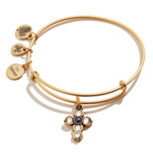 Alex and Ani Path of Symbols Expandable Bangle for Women, Pearl Infusion Cross Charm, Rafaelian Gold Finish, 2 to 3.5 in