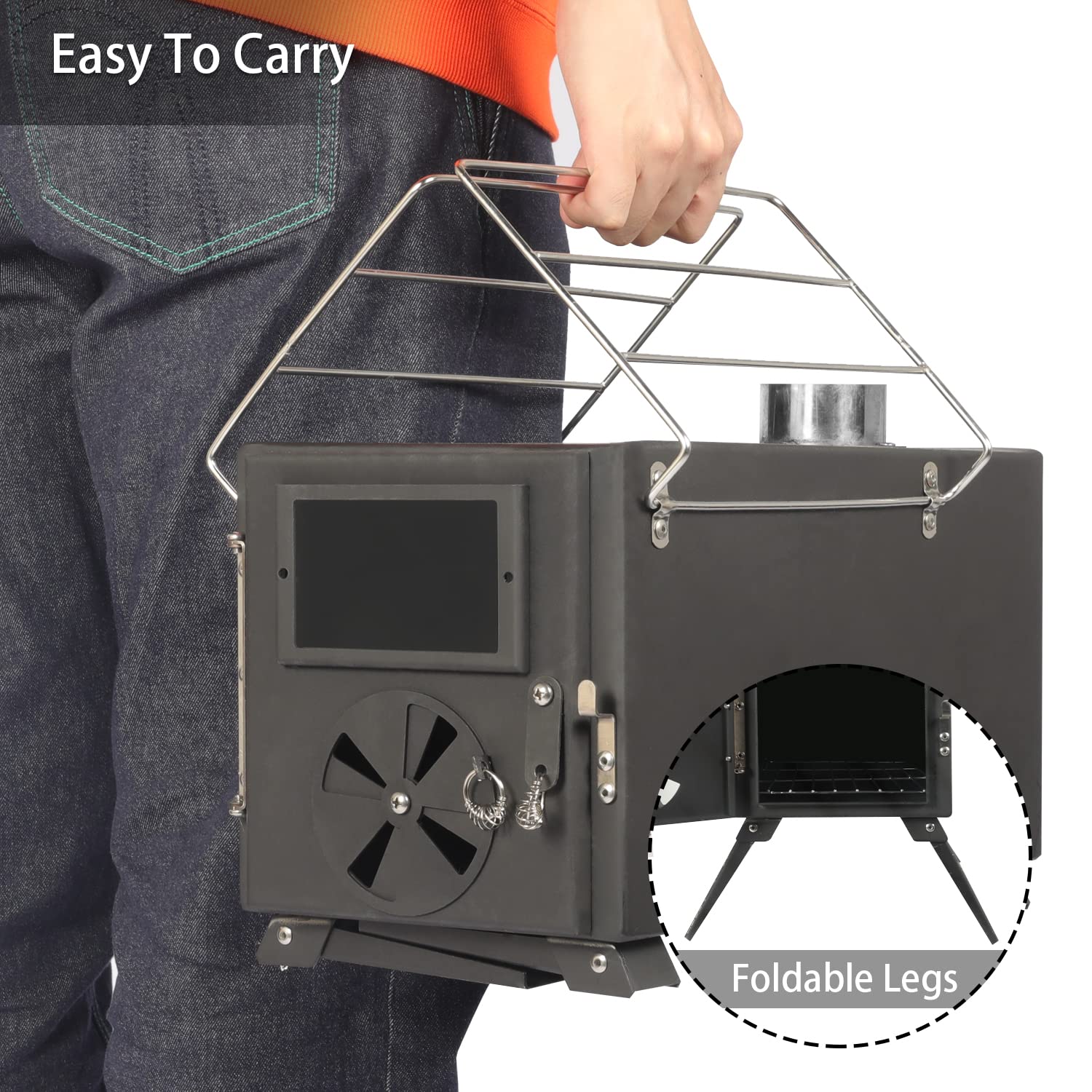 Vikiullf Camping Wood Stove - Portable Outdoor Tent Stove with with Pipe, Heating Burner Stove for Ice-fishing, Camping, Cookout, Hiking, Travel