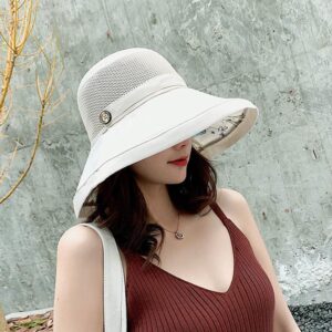 Women's Mesh Sun Hats Summer UV Protection Wide Brim Beach Fishing Cap (Beige)