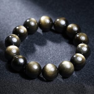 YANYUNZHUBAO Natural Gold Black Obsidian Bracelet Healing Crystals Jewelry Volcanic Rock Stone Ward Off Evil Spirits