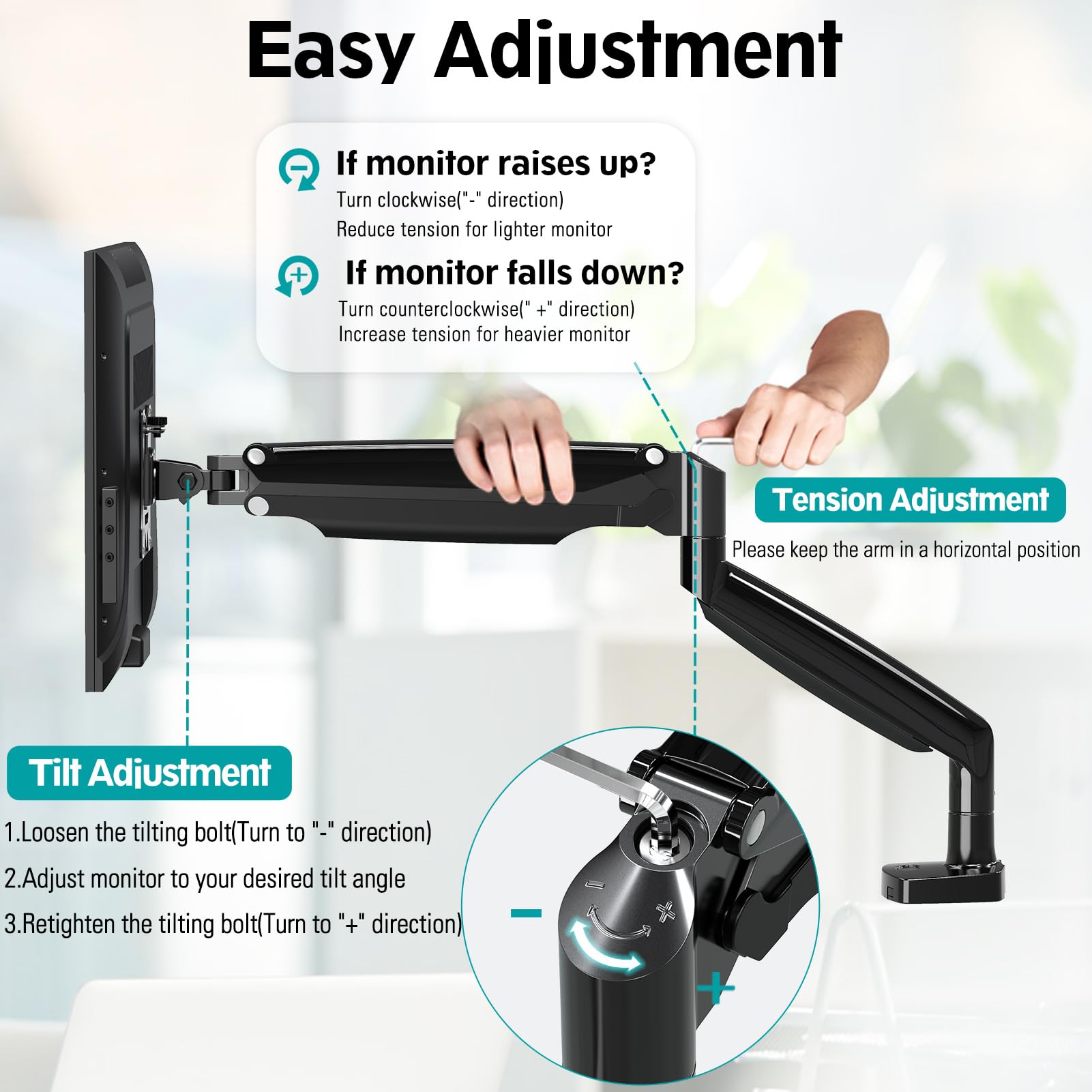 MOUNT PRO Single Monitor Mount Stand fits 22-35 inch/26.4lbs Ultrawide Computer Screen, Long Monitor Arm with Height/Tilt/Swivel/Rotation Adjustable, Premium Gas Spring Monitor Desk Mount, VESA Mount