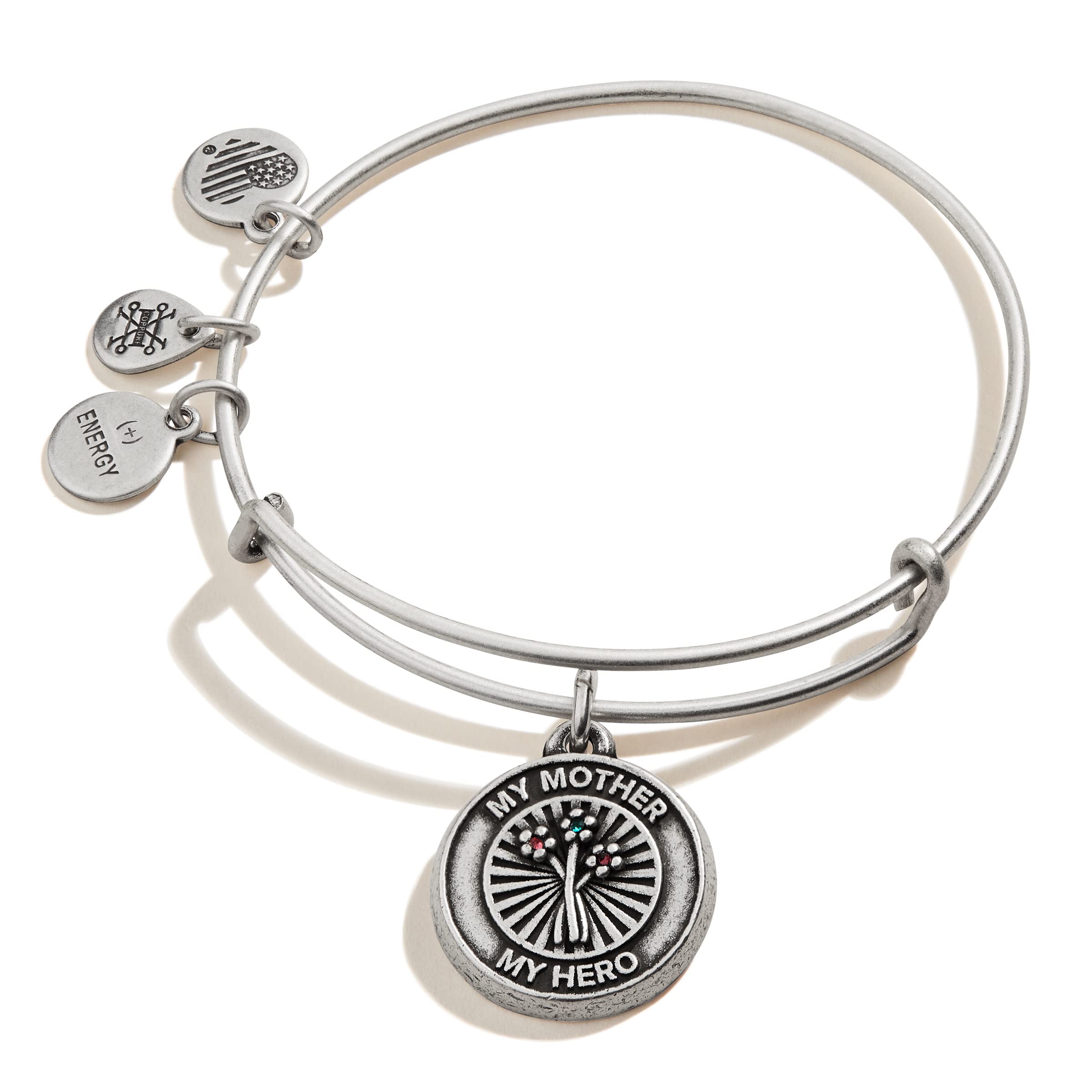 Alex and Ani Connections Expandable Bangle for Women, My Mother My Hero Charm, Rafaelian Silver Finish, 2 to 3.5 in