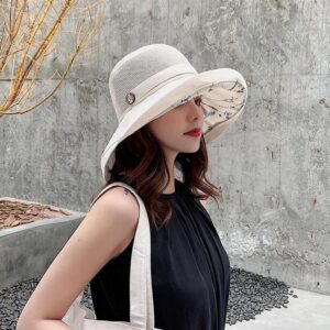 Women's Mesh Sun Hats Summer UV Protection Wide Brim Beach Fishing Cap (Beige)